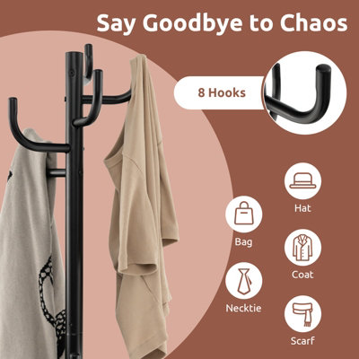 Costway Coat Hat Hanger 8 Hooks Freestanding Clothes Holder Organiser Stand Rack Home - 4