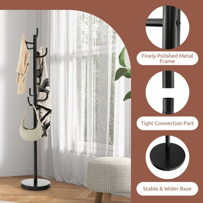 Costway Coat Hat Hanger 8 Hooks Freestanding Clothes Holder Organiser Stand Rack Home - 5