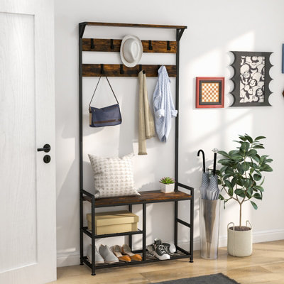 Costway Wooden Coat Rack Stand Entryway Hall Tree 2 Adjustable