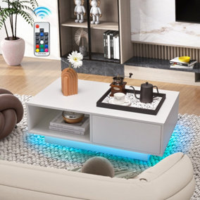 Costway Coffee Table w/LED Lights Modern High Gloss Rectangle Table Remote Control