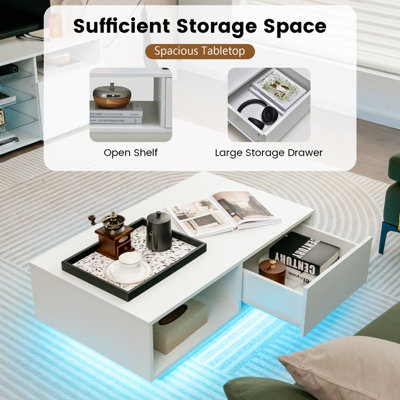 Costway Coffee Table w/LED Lights Modern High Gloss Rectangle Table ...