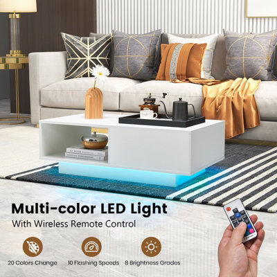 Costway Coffee Table w/LED Lights Modern High Gloss Rectangle Table ...