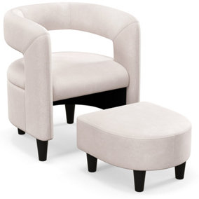 Costway Comfy Accent Armchair Upholstered Velvet Barrel Chair & Ottoman Set