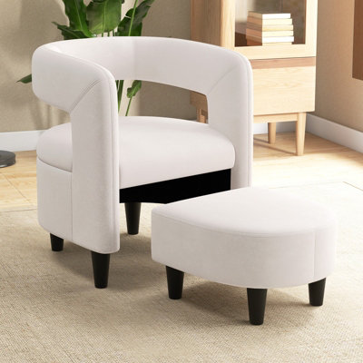 Costway Comfy Accent Armchair Upholstered Velvet Barrel Chair Ottoman Set