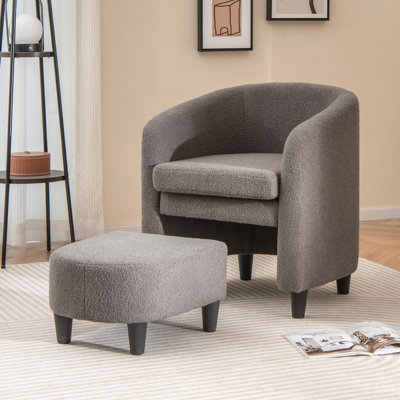 Costway Comfy Modern Barrel Chair Bedroom Upholstered Club Chair w Ottoman