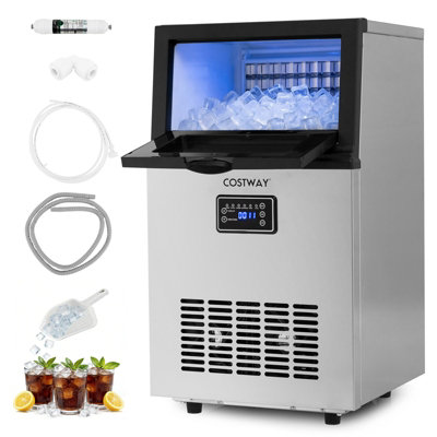 COSTWAY Commercial Ice Maker 23 KG/24H Stainless Steel Ice Machine with ...
