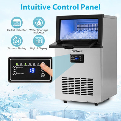 COSTWAY Commercial Ice Maker 23 KG/24H Stainless Steel Ice Machine with ...