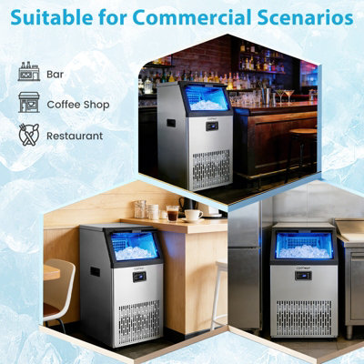 COSTWAY Commercial Ice Maker 54 KG/24H Stainless Steel Ice Machine with ...