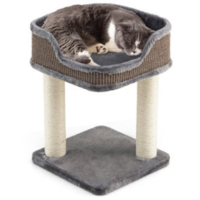 Costway Compact Cat Tree Tower Carpeted Natural Sisal Tower w/Large Plush Perch