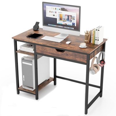 Costway Compact Computer Desk 100CM Industrial Home Office Desk with ...
