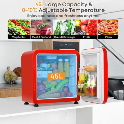 Costway Compact Freestanding Refrigerator Table Top Mini Fridge & Cooler W/Glass Shelves