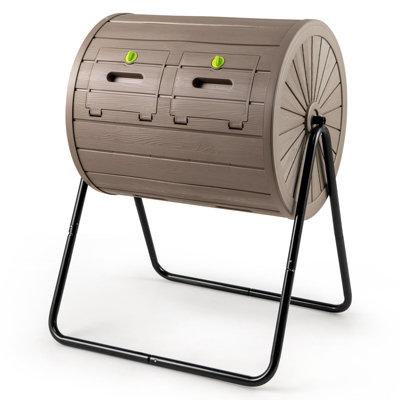COSTWAY Compost Tumbler 142 L Outdoor Compost Bin w/ Dual Chambers-Coffee