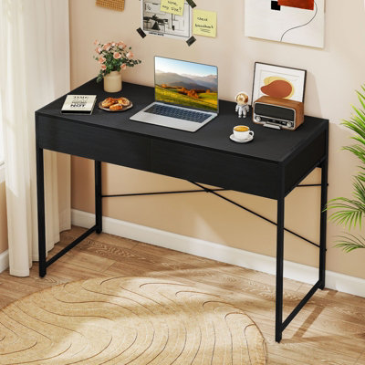 COSTWAY Computer Desk 111 x 48 cm Compact Writing Desk with 2 Drawers-Black