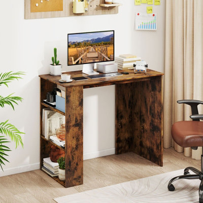 COSTWAY Computer Desk 90cm Study Desk Wooden Writing Desk w/Bookshelf ...