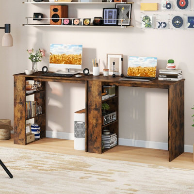 COSTWAY Computer Desk 90cm Study Desk Wooden Writing Desk w/Bookshelf ...