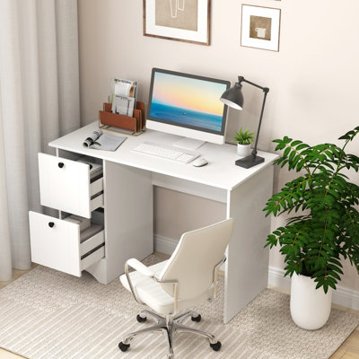Costway Computer Desk Home Office Writing Desk Study Desk w/ 2 Drawers-White