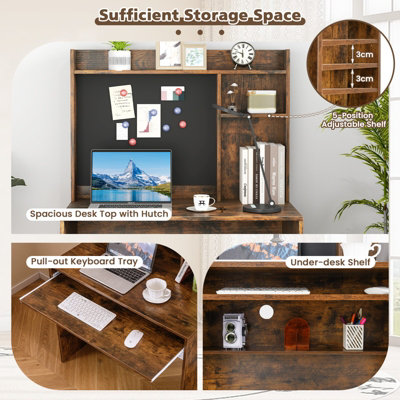 COSTWAY Computer Desk w/ Magnetic Bulletin Board & Hutch & Keyboard ...