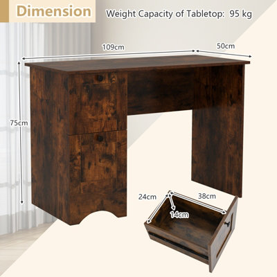 COSTWAY Computer Desk with 2 Drawers Home Office Writing Desk Rustic Brown