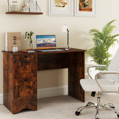 COSTWAY Computer Desk with 2 Drawers Home Office Writing Desk Rustic Brown