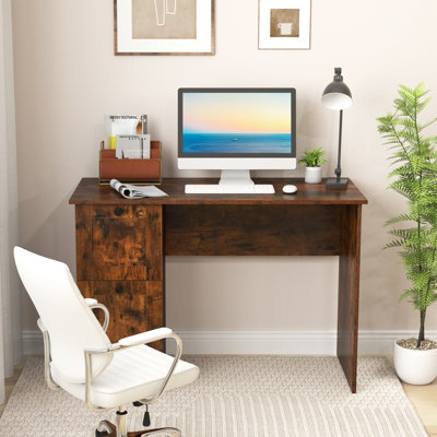 COSTWAY Computer Desk with 2 Drawers Home Office Writing Desk Rustic Brown