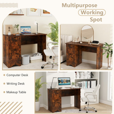 COSTWAY Computer Desk with 2 Drawers Home Office Writing Desk Rustic Brown