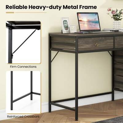 COSTWAY Computer Desk with 5 Drawers Home Office Desk with Side File ...