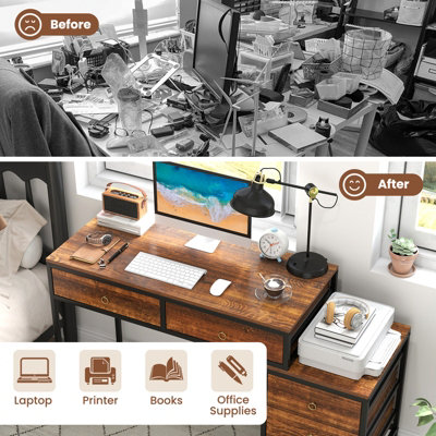 COSTWAY Computer Desk with 5 Drawers Home Office Desk with Side File ...