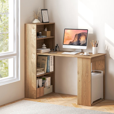 Costway Computer Desk Wooden PC Laptop Table Writing Workstation W 6 Tier Storage Shelves