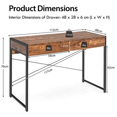 Costway Computer Desk Wooden PC Laptop Table Writing Workstation with 2 ...