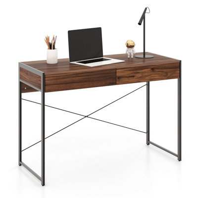 Costway Computer Desk Wooden PC Laptop Table Writing Workstation with 2 Drawers