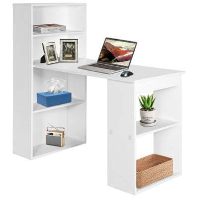 Costway Computer Writing Desk w/ Bookcase 6-tier Shelves Reversible Home Office Dorm