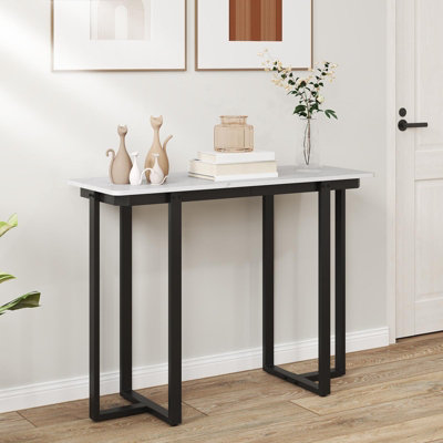 COSTWAY Console Table Modern Faux Marble Entryway Table White & Black