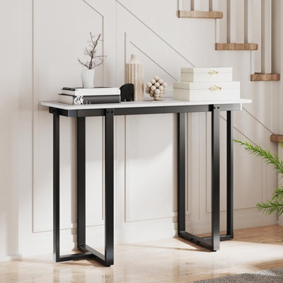 COSTWAY Console Table Modern Faux Marble Entryway Table White & Black