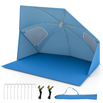 Costway Convertible Beach Tent 2-In-1 Sun Umbrella Beach Shade Shelter 2-4People