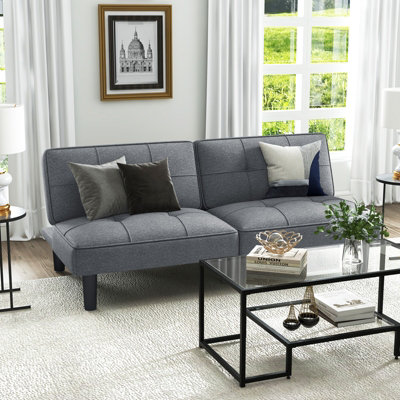 COSTWAY Convertible Folding Futon Sofa Bed Modern Linen Couch Bed w ...