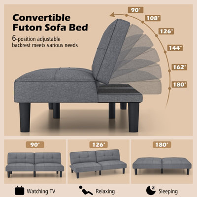 COSTWAY Convertible Folding Futon Sofa Bed Modern Linen Couch Bed w ...