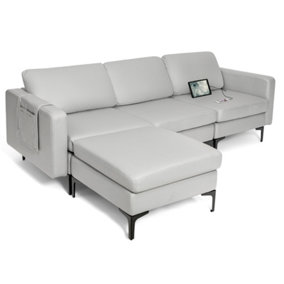 Costway Convertible Sectional Sofa L-Shaped 3-Seat Sofa Couch w/ Removable Ottoman
