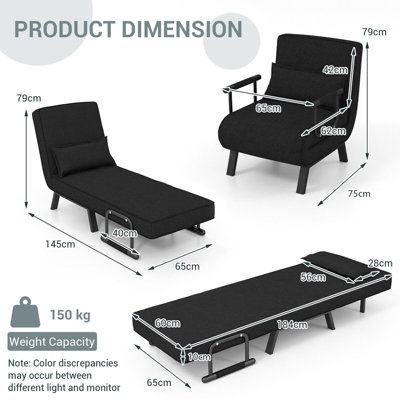 Costway Convertible Single Folding Sofa Bed Sleep Chair W 6 Positions