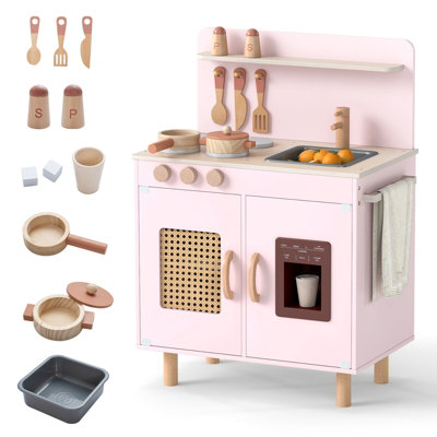 COSTWAY Cooking Toy Kitchen Wooden Pretend Kitchen Playset with ...
