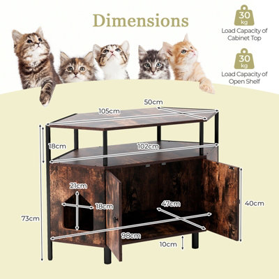 Costway Corner Cat Litter Box Enclosure Cat House Cabinet with Open Shelf - Main Image