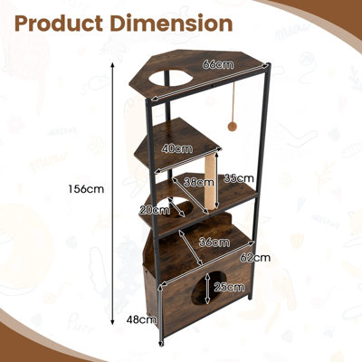Costway Corner Cat Tree w/Scratching Post & Playing Ball