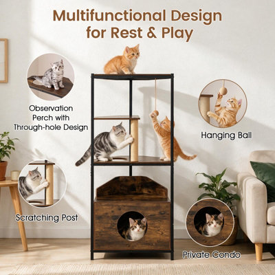 Costway Corner Cat Tree w/Scratching Post & Playing Ball