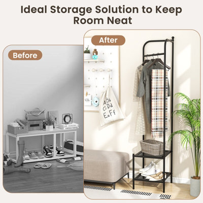Costway Corner Coat Rack Freestanding Hall Tree Entryway Storage Organizer - 7