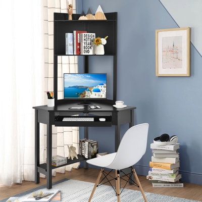 Costway Corner Computer Desk Study Desk w/ Detachable Hutch