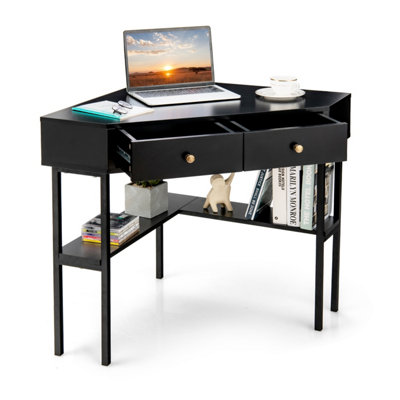 Costway Corner Computer Desk Study Desk w/ Storage Shelf