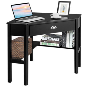 Costway Corner Desk Computer Table Home Office Writing Workstation w/ Drawer & Shelves