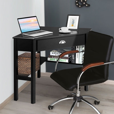 Costway Corner Desk Computer Table Home Office Writing Workstation w/ Drawer & Shelves