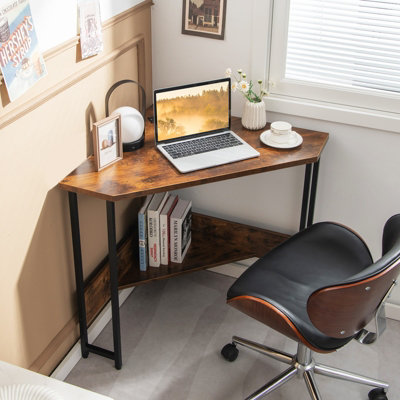 Costway Corner Desk Triangle Computer Desk Laptop Desk w/ Power Outlet