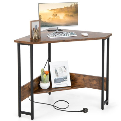 Costway Corner Desk Triangle Computer Desk Laptop Desk w/ Power Outlet