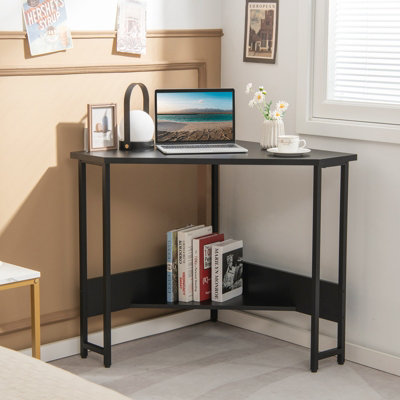 Costway Corner Desk Triangle Computer Desk Laptop Desk w/ Power Outlet